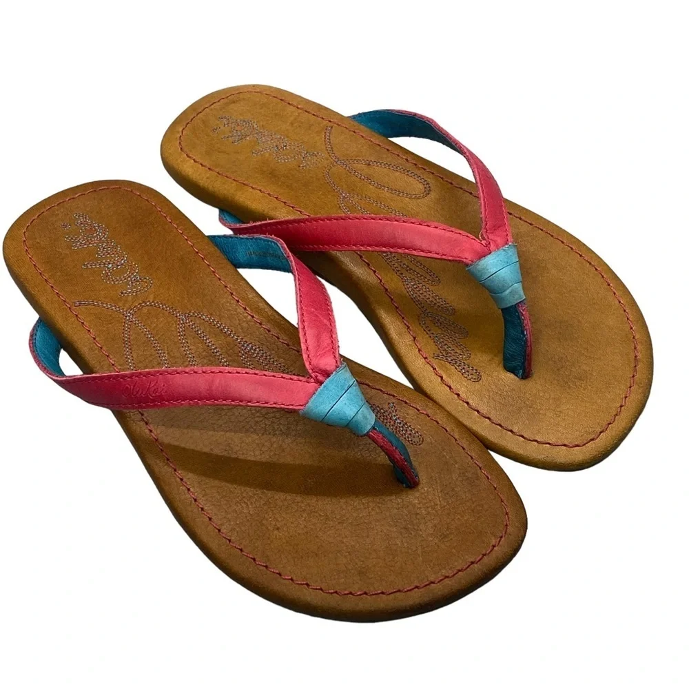 OluKai Youth Girls Size US 13/1 EU 32.5‎ Leather Flip Flop Sandals Flat Shoes